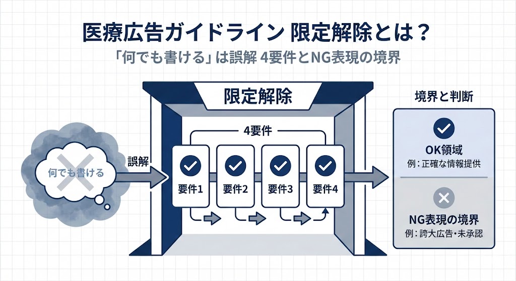 医療広告ガイドラインの限定解除とは？「何でも書ける」は誤解？4要件とNG表現の境界