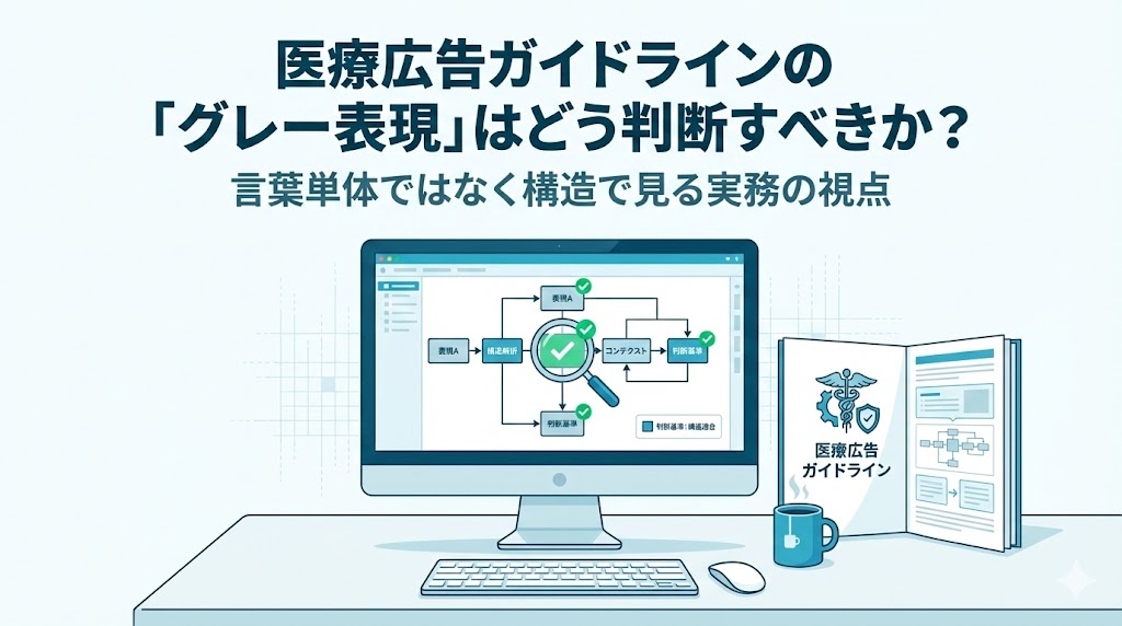 医療広告ガイドラインの「グレー表現」はどう判断すべきか？言葉単体ではなく構造で見る実務の視点 アイキャッチ